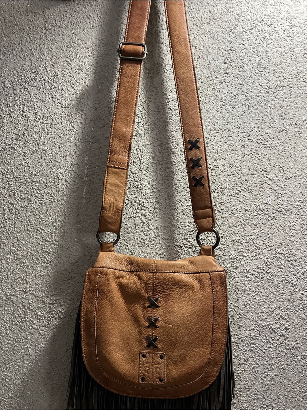 STS Ranchwear Tan Fringe Crossbody with Decorative X-Stitch